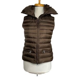 add DOWN chocolate brown dual layered down WARM zip up hood collared size small